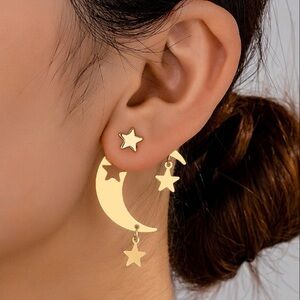 Gold Moon and Star Dangle Earrings